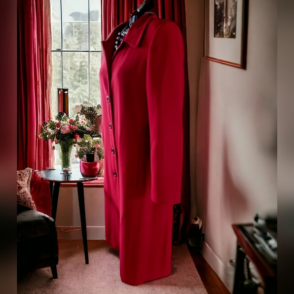 Vintage LA REDOUTE Long Candy Apple Red Lined Dress Coat - Picture 3 of 12